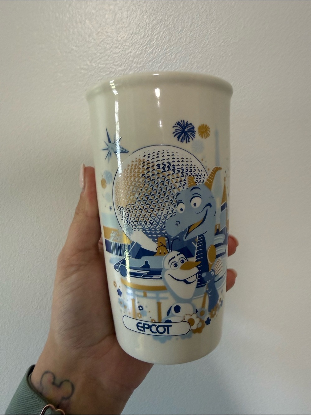 Starbucks EPCOT Disney Ceramic Tumbler in Blue and Gold